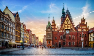 Warsaw old town square with colorful buildings